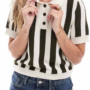 ASOS Black and White Striped Short Sleeve Top